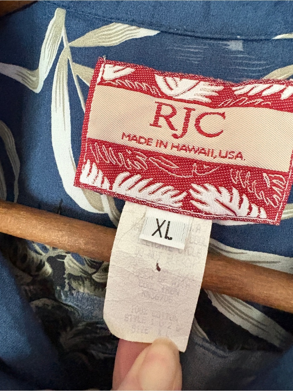 vintage RJC blue Hawaiian Aloha button down shirt tropical palm leaves XL EUC - Picture 5 of 14